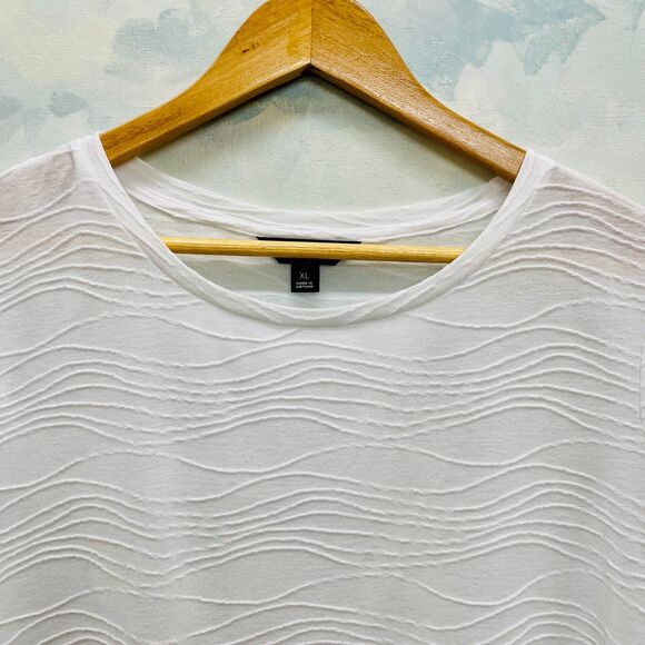 Vera Wang White Blouse XL White Flowy Blouse Semi-Sheer Blouse XL Top Flowy XL - Picture 2 of 7